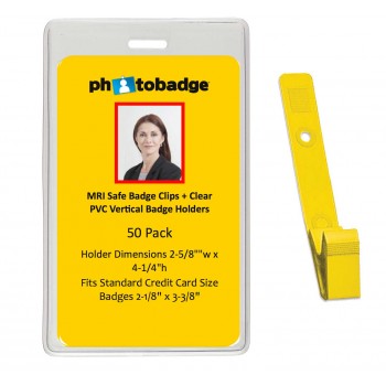 MRI Safe Clips and Vertical PVC Badge Holder- 50 pack